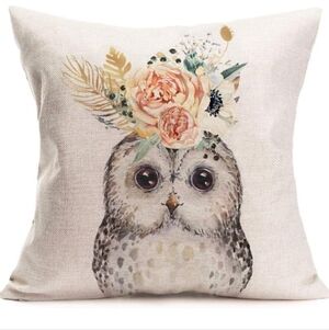 Owl Floral Pattern 18x18" Pillow Cover.